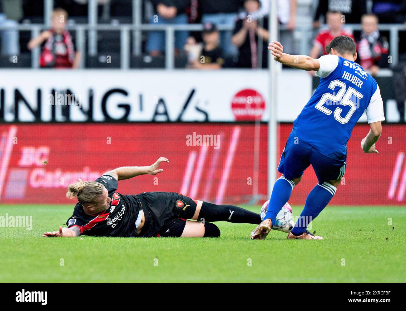 Herning, Dänemark. August 2024. FC Midtjylland Christian Soerensen im Superliga-Spiel zwischen dem FC Midtjylland und Vejle Boldklub in der MCH Arena in Herning, Freitag, 9. August 2024. (Foto: Henning Bagger/Ritzau Scanpix) Credit: Ritzau/Alamy Live News Stockfoto