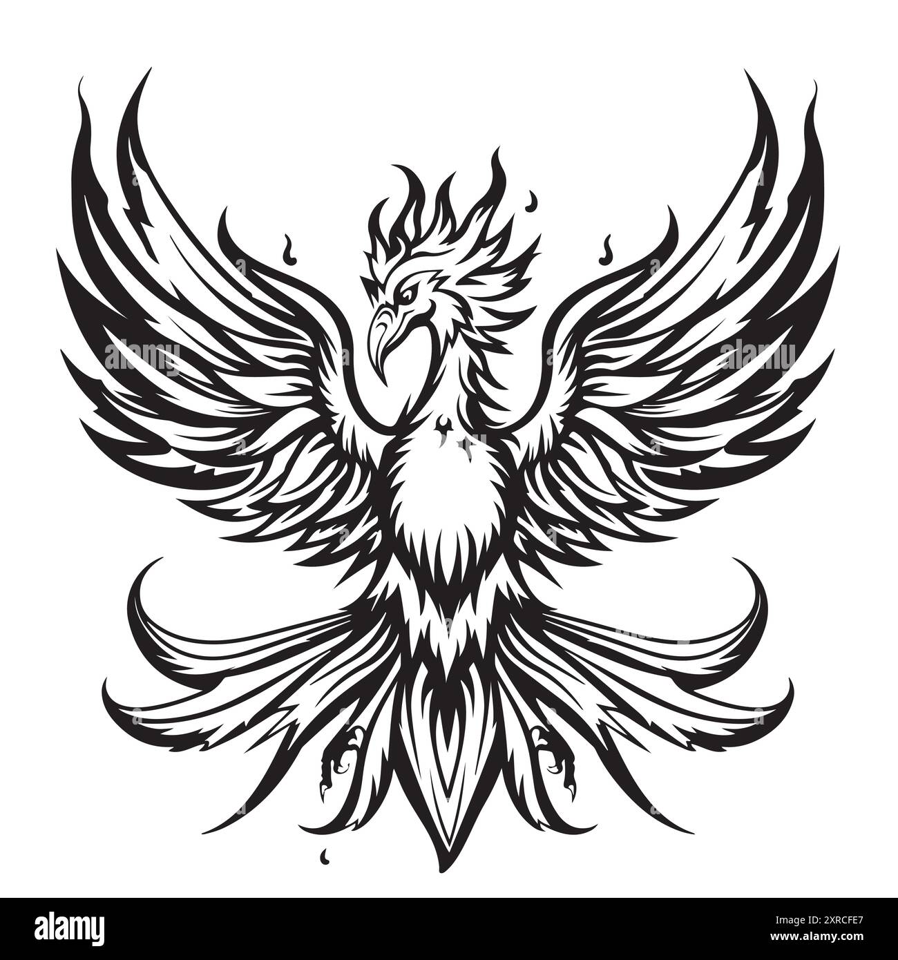 Abstrakte Phoenix-Kontur, Vogelkurve, Porträt. Linienzeichnung Phoenix Fantasy Vogel Sketch Silhouette Logo. Linie gezeichnet editierbar Magic Mascot Bird Portrait i Stock Vektor