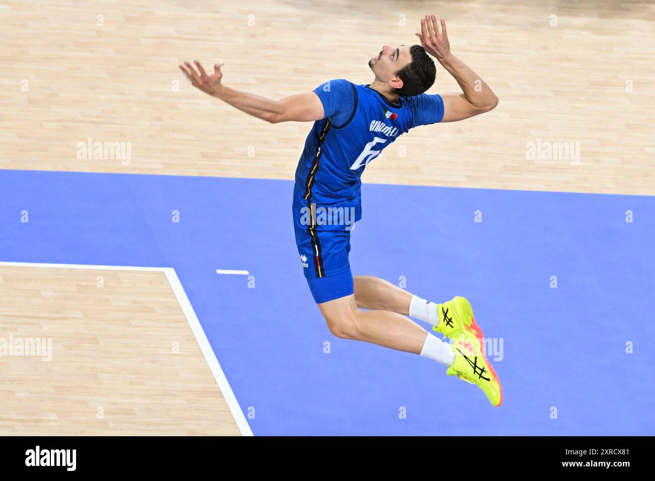 Paris, Frankreich. August 2024. Simone Giannelli (Italien), Volleyball, Bronzemedaillenspiel der Männer zwischen Italien und den Vereinigten Staaten während der Olympischen Spiele Paris 2024 am 9. August 2024 in der Pariser Süd-Paris-Arena in Paris, Frankreich - Foto Michael Baucher/Panorama/DPPI Media Credit: DPPI Media/Alamy Live News Stockfoto