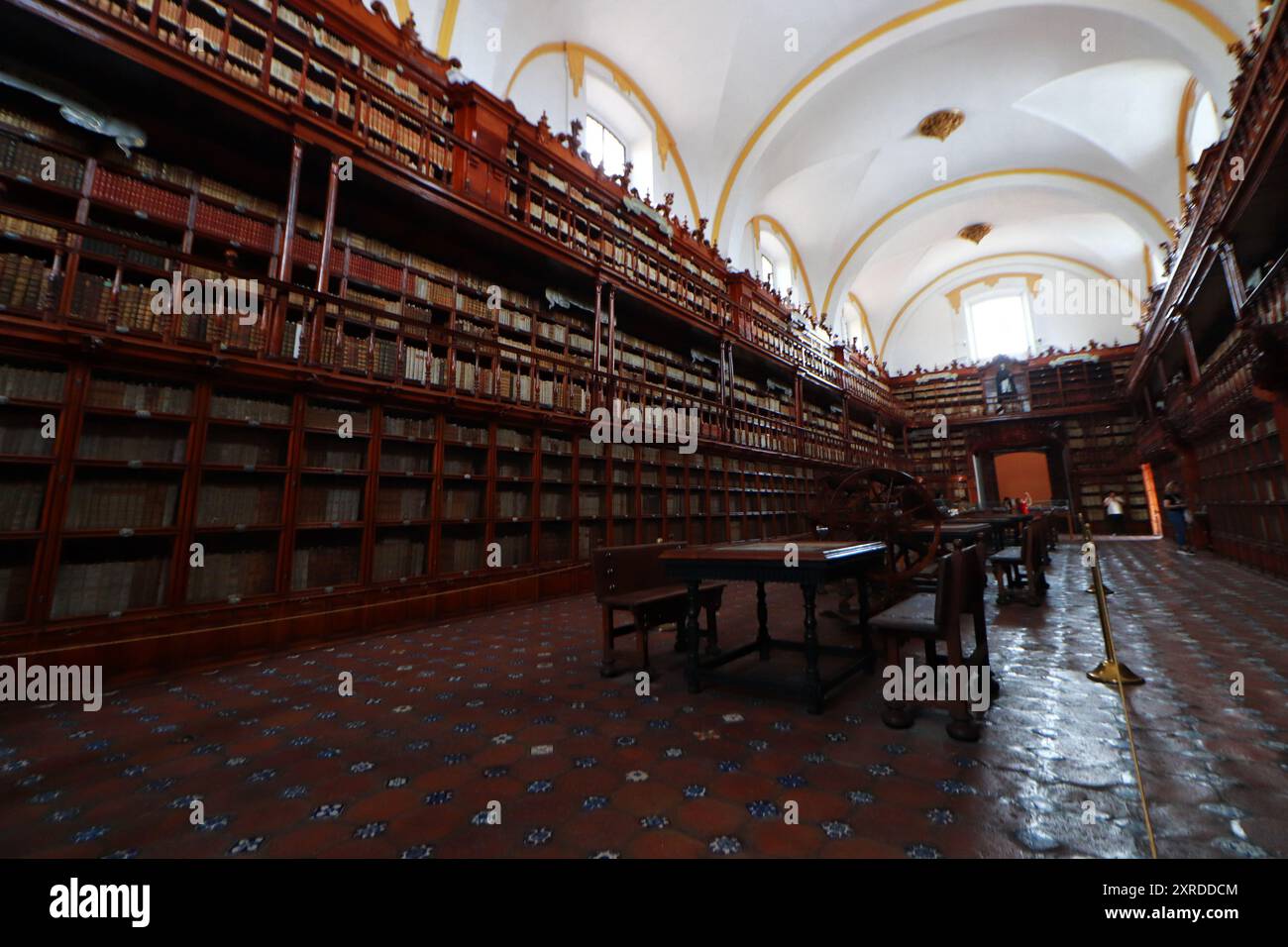 Allgemeine Ansicht der Palafoxiana-Bibliothek, die sich im Herzen des historischen Zentrums der Stadt Puebla befindet und 1646 von Bischof Juan de Palafox y Mendoza gegründet wurde, gilt als die erste öffentliche Bibliothek in Amerika, ihre Sammlung, geschützt in Zedernregalen, ungefähr 45.000 Bücher. Am 9. August 2024 in Puebla, Mexiko. (Kreditbild: © Carlos Santiago/eyepix via ZUMA Press Wire) NUR REDAKTIONELLE VERWENDUNG! Nicht für kommerzielle ZWECKE! Stockfoto