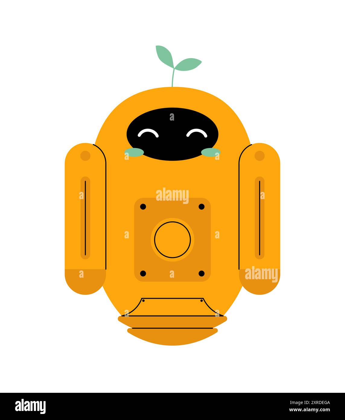 Niedliches Roboterkonzept. Gelber virtueller Assistent und Roboterspielzeug. Künstliche Intelligenz und maschinelles Lernen. Grafikelement für Website. Linearer Vektor Stock Vektor