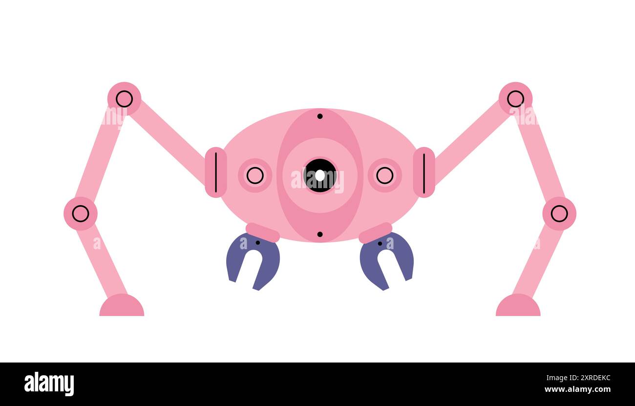 Niedliches Roboterkonzept. Rosafarbener virtueller Assistent und Roboterspielzeug. Künstliche Intelligenz und maschinelles Lernen. Vorlage und Layout. Linearer Vektor Stock Vektor