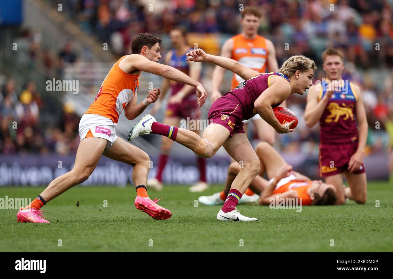 Brisbane, Australien. August 2024. Will Ashcroft of the Lions in Aktion während des AFL-Spiels in Runde 22 zwischen den Brisbane Lions und GWS Giants im Gabba in Brisbane am Samstag, 10. August 2024. (AAP Image/Jason OBrien) KEINE ARCHIVIERUNG, NUR REDAKTIONELLE VERWENDUNG Credit: Australian Associated Press/Alamy Live News Stockfoto