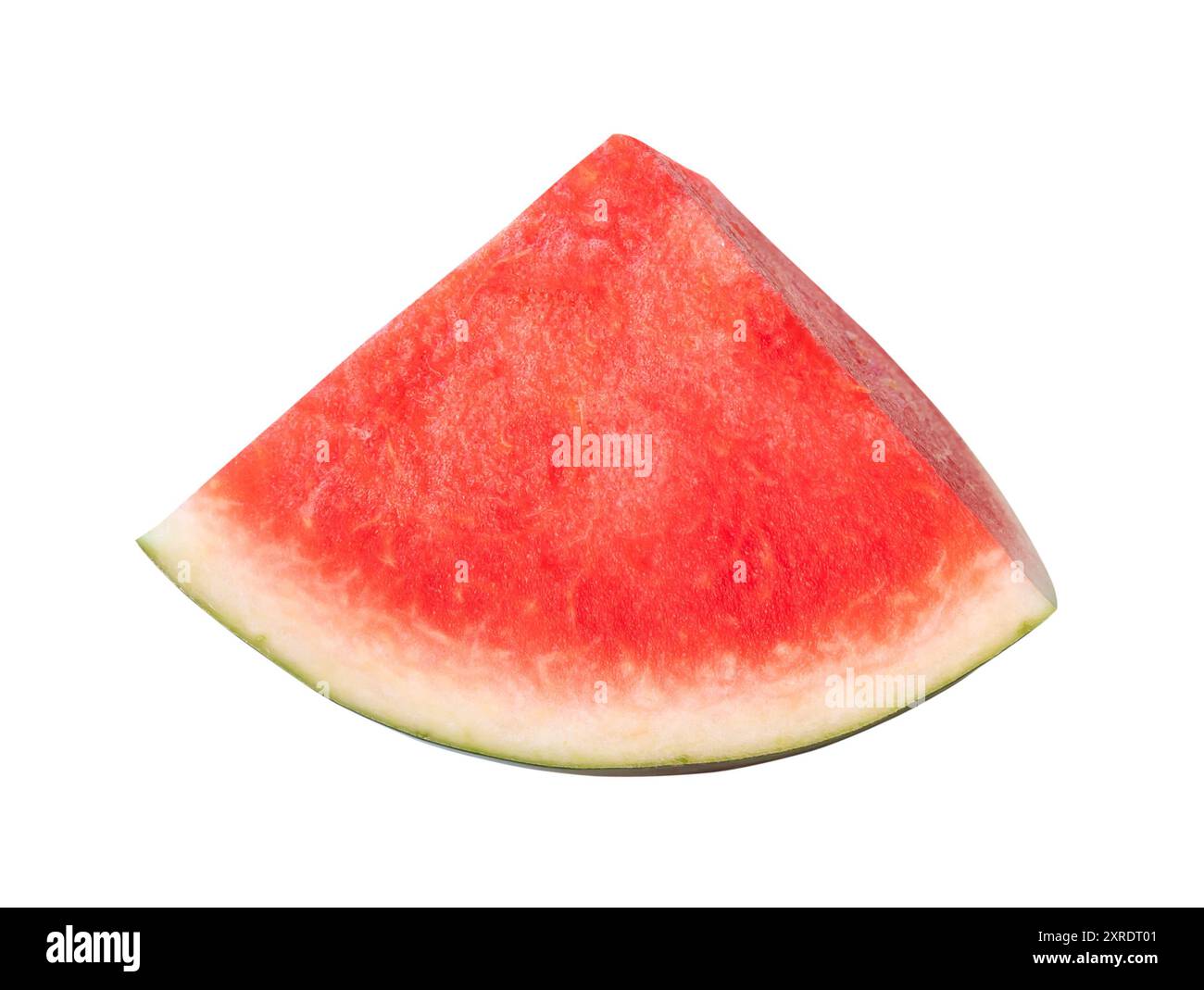 Vorderansicht der roten Wassermelonenschicht oder des Viertels ist auf weißem Hintergrund mit Beschneidungspfad isoliert. Stockfoto