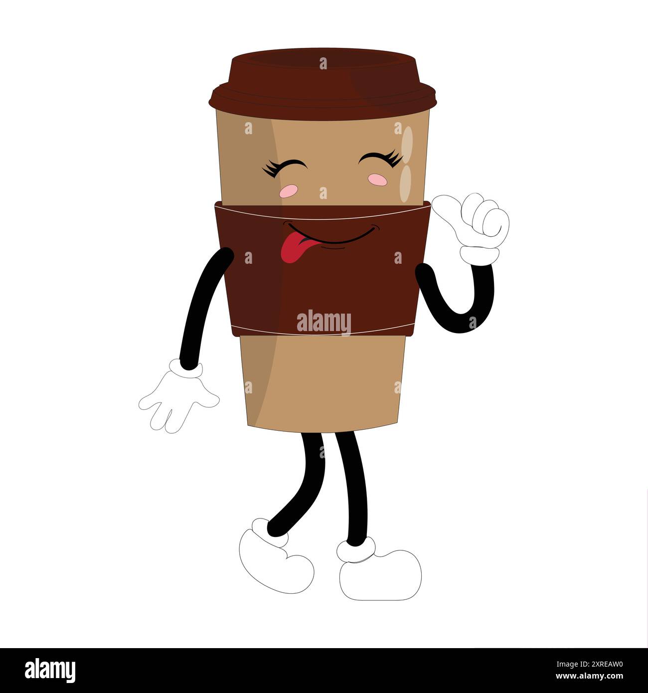 Coffee Cup Mascot Logo, ein lustiges Maskottchen-Logo einer Kaffeetasse, die mit verschiedenen Ausdrücken lächelt, perfekt für Cafés und Cafés, die eine freundliche Person suchen Stock Vektor