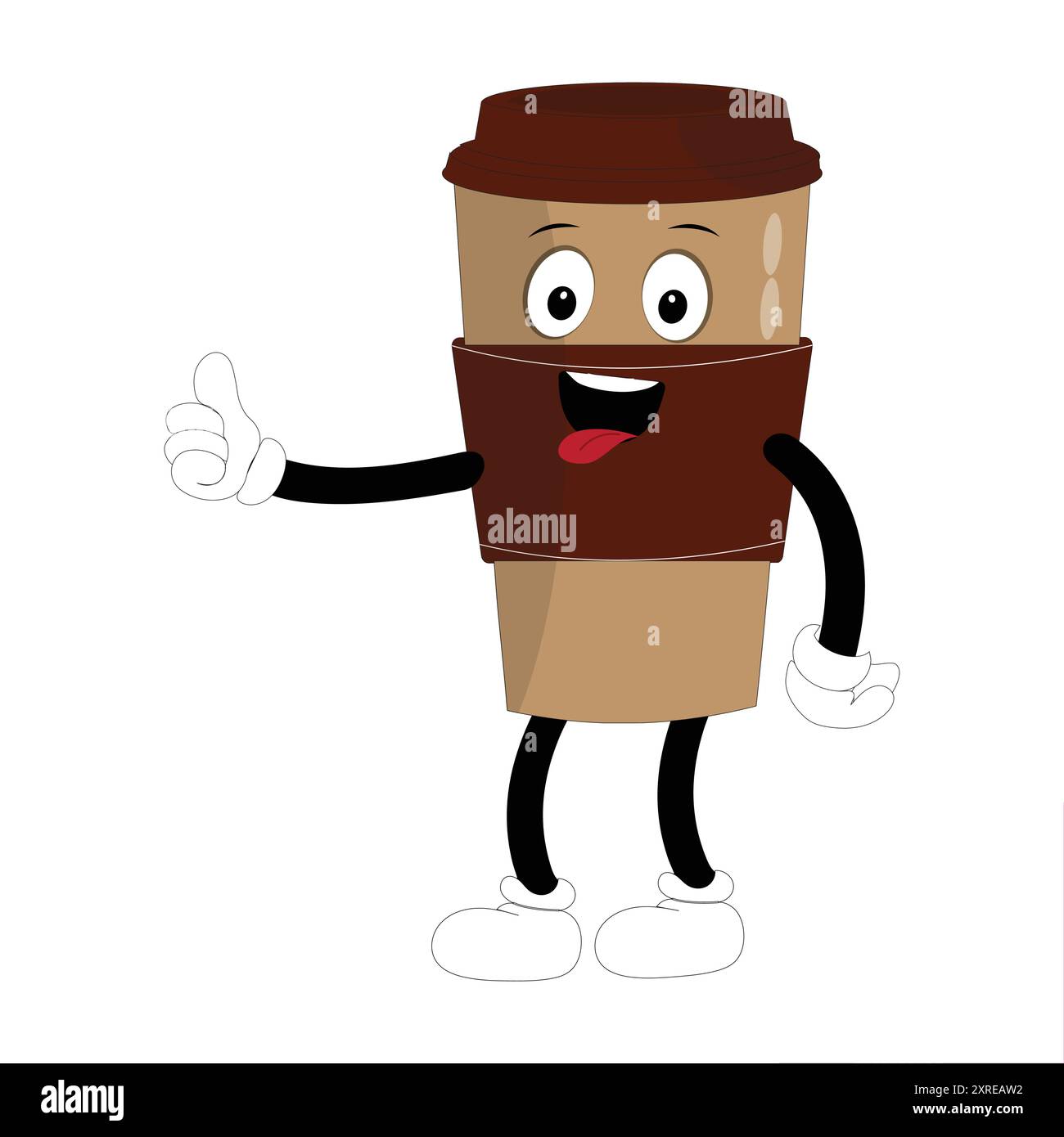 Coffee Cup Mascot Logo, ein lustiges Maskottchen-Logo einer Kaffeetasse, die mit verschiedenen Ausdrücken lächelt, perfekt für Cafés und Cafés, die eine freundliche Person suchen Stock Vektor