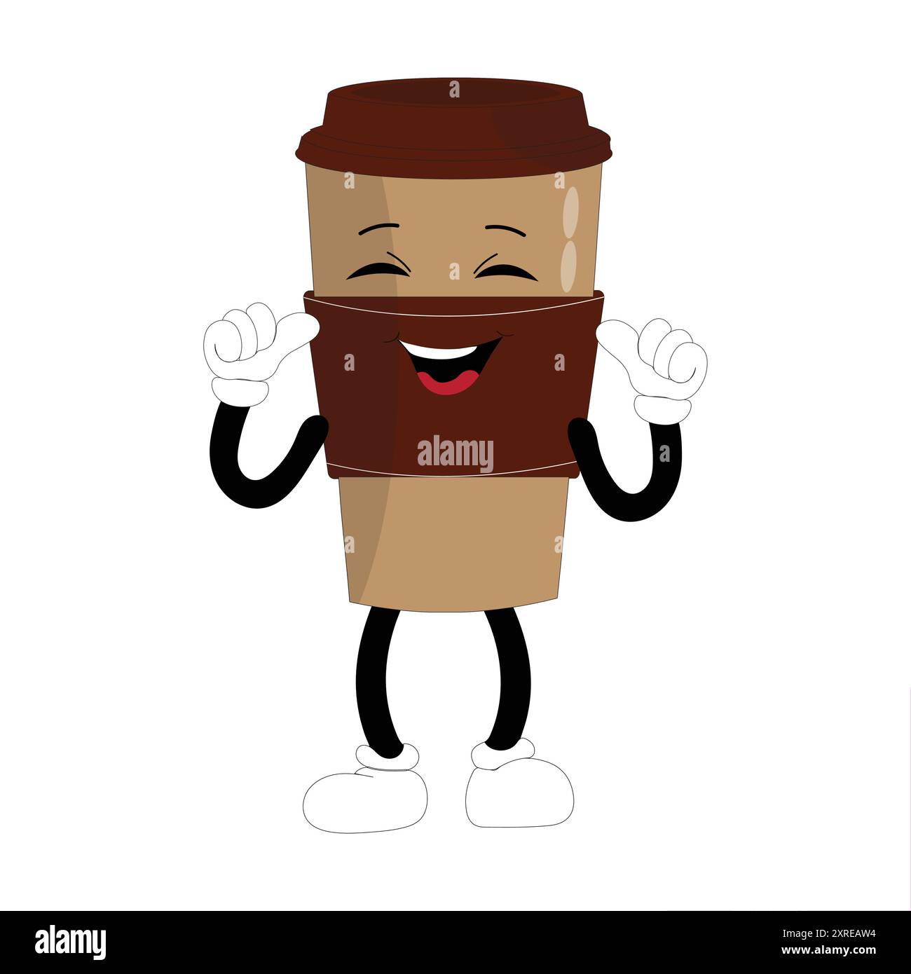 Coffee Cup Mascot Logo, ein lustiges Maskottchen-Logo einer Kaffeetasse, die mit verschiedenen Ausdrücken lächelt, perfekt für Cafés und Cafés, die eine freundliche Person suchen Stock Vektor