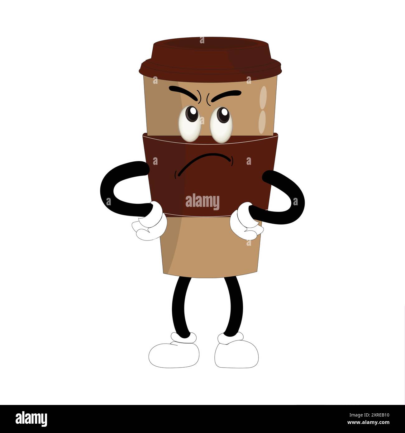 Coffee Cup Mascot Logo, ein lustiges Maskottchen-Logo einer Kaffeetasse, die mit verschiedenen Ausdrücken lächelt, perfekt für Cafés und Cafés, die eine freundliche Person suchen Stock Vektor
