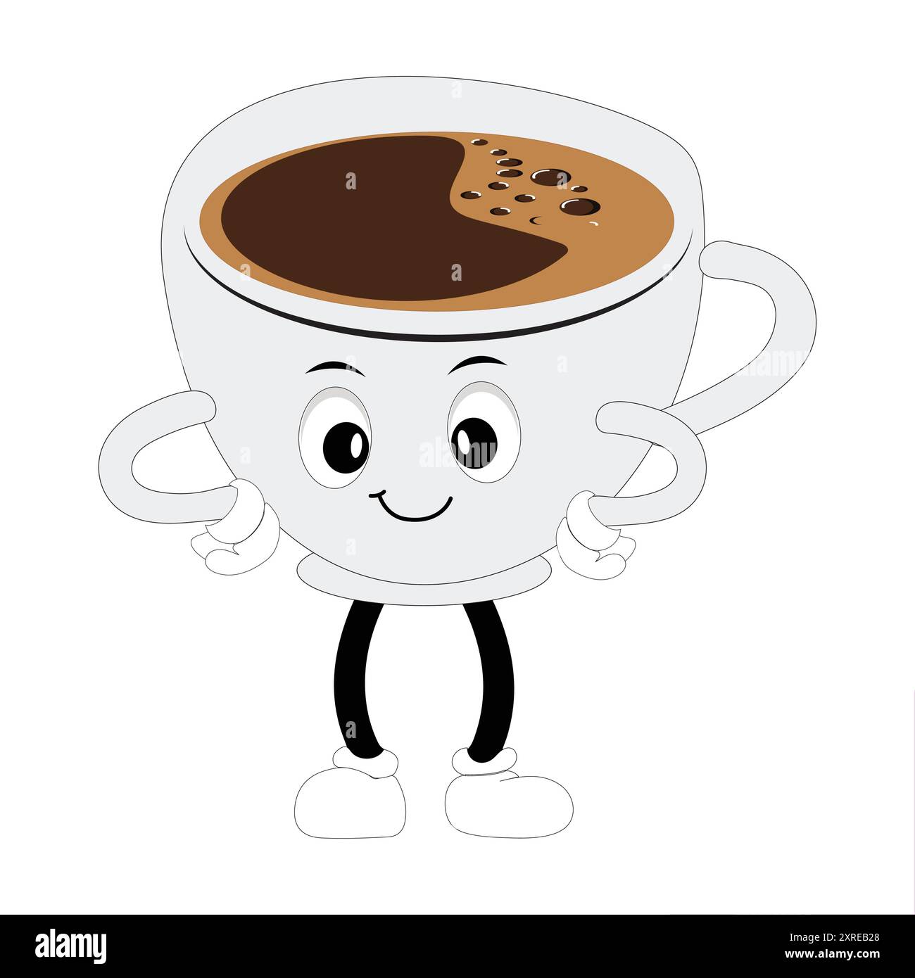 Coffee Cup Mascot Logo, ein lustiges Maskottchen-Logo einer Kaffeetasse, die mit verschiedenen Ausdrücken lächelt, perfekt für Cafés und Cafés, die eine freundliche Person suchen Stock Vektor