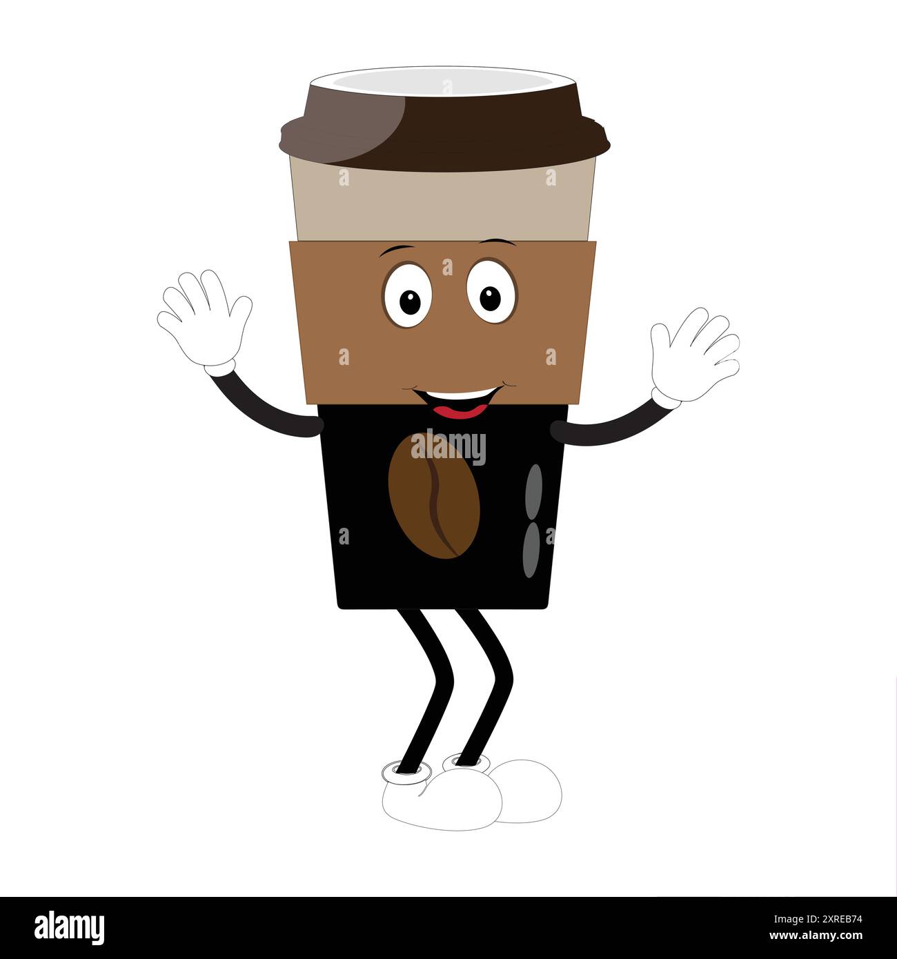 Coffee Cup Mascot Logo, ein lustiges Maskottchen-Logo einer Kaffeetasse, die mit verschiedenen Ausdrücken lächelt, perfekt für Cafés und Cafés, die eine freundliche Person suchen Stock Vektor