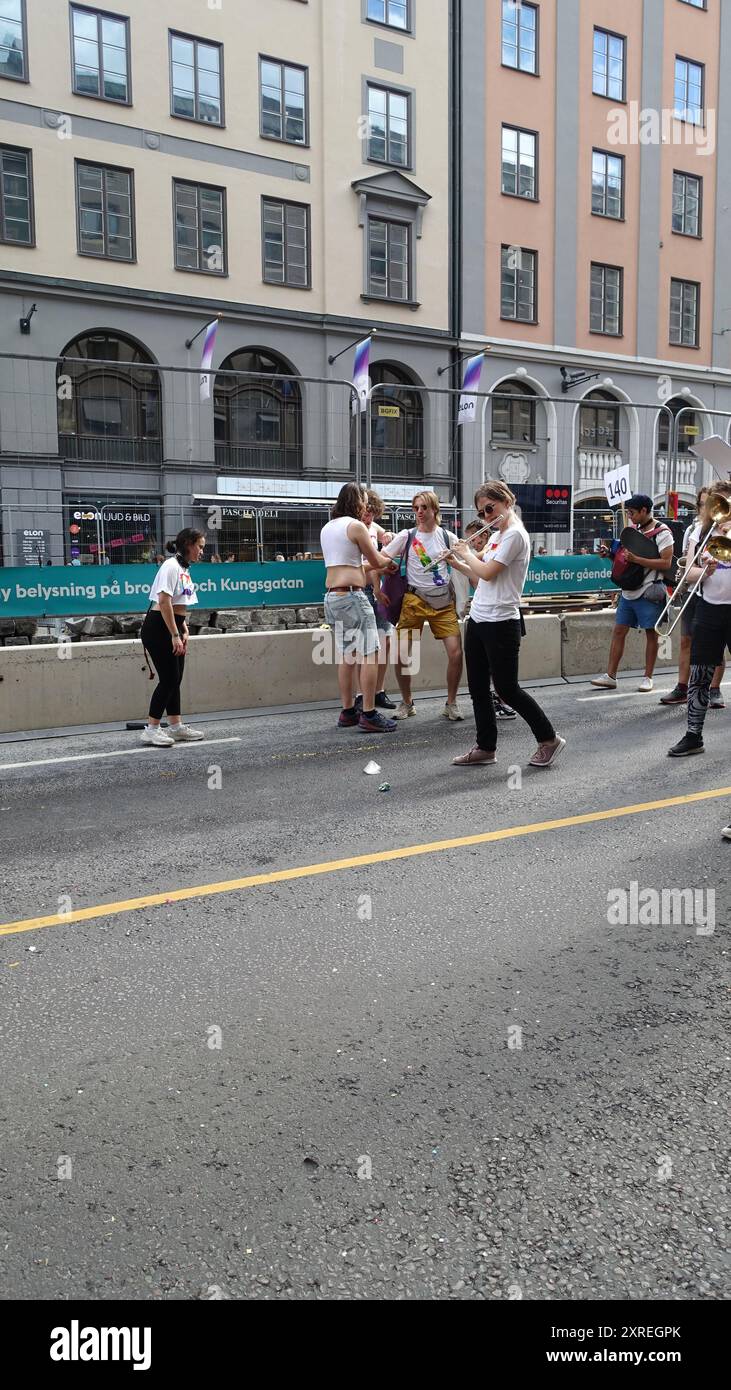 Stockholm, Schweden, 3. August 2024. Homosexueller-Stolz. Ein Blick auf die Parade im Stadtzentrum. Stockfoto