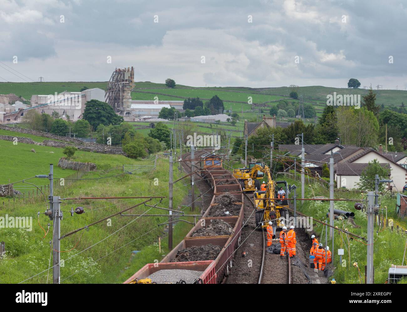 Shap Cumbria New Drains werden als Teil eines Wochenendbesitzes für Network Rail-Ingenieurarbeiten an der Westküste installiert Stockfoto