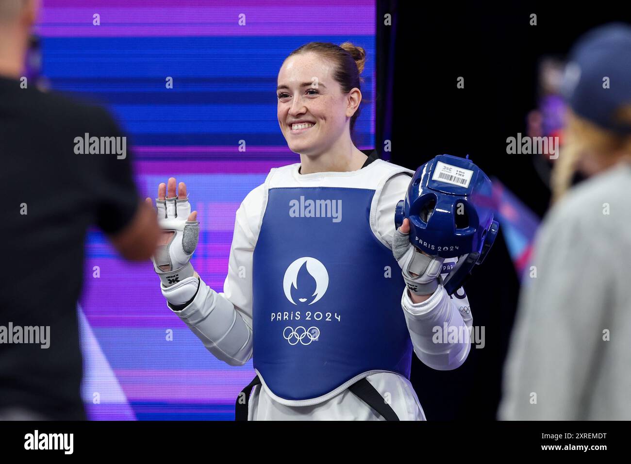 Paris, Frankreich. August 2024. Rebecca McGowan von Großbritannien reagiert auf das 67 kg-Achtelfinale der Frauen zwischen Rebecca McGowan vom Team Großbritannien und Venedig Elizabeth Megan Traill vom Team Fiji am 15. Tag der Olympischen Spiele 2024 in 2024 Paris, Frankreich. Foto: Igor Kralj/PIXSELL Credit: Pixsell/Alamy Live News Stockfoto