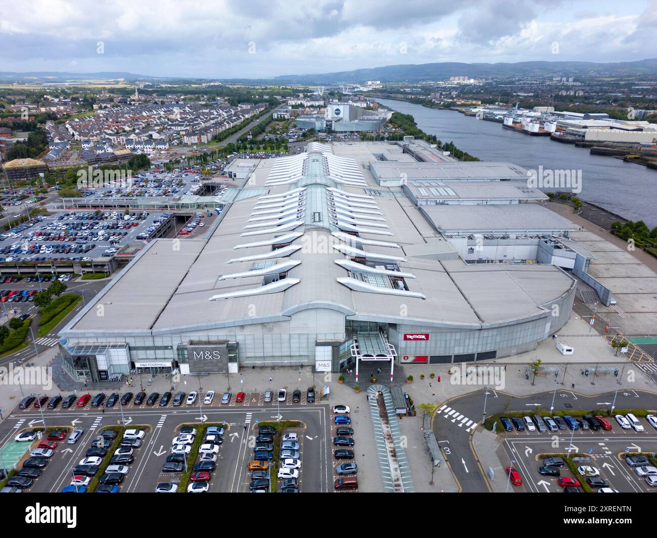 Aus der Vogelperspektive des Einkaufszentrums Braehead in Glasgow, Schottland, Großbritannien Stockfoto