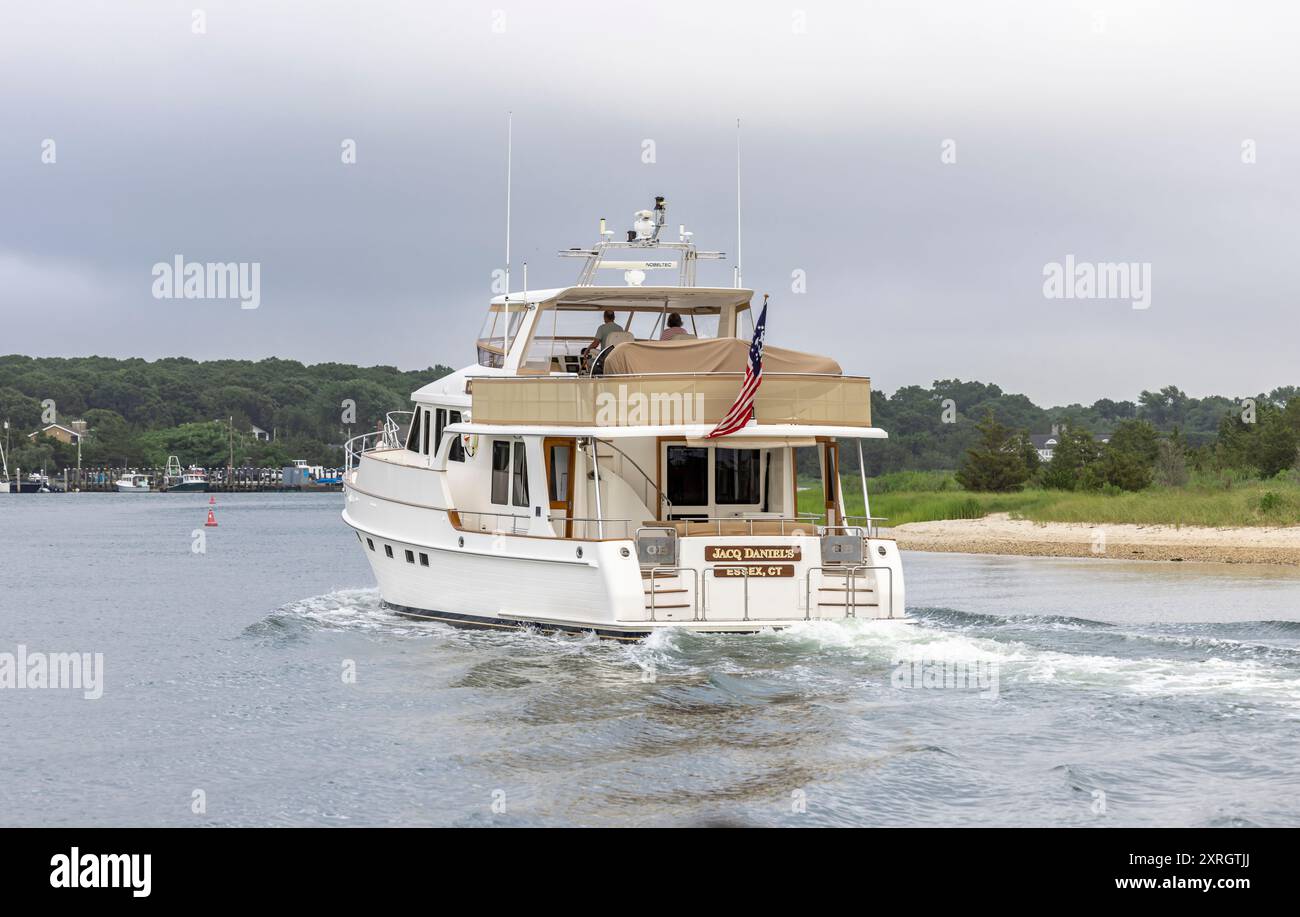 Motoryacht, Jacq Daniels aus Essex, CT, im 5-Meilen-Hafen Stockfoto