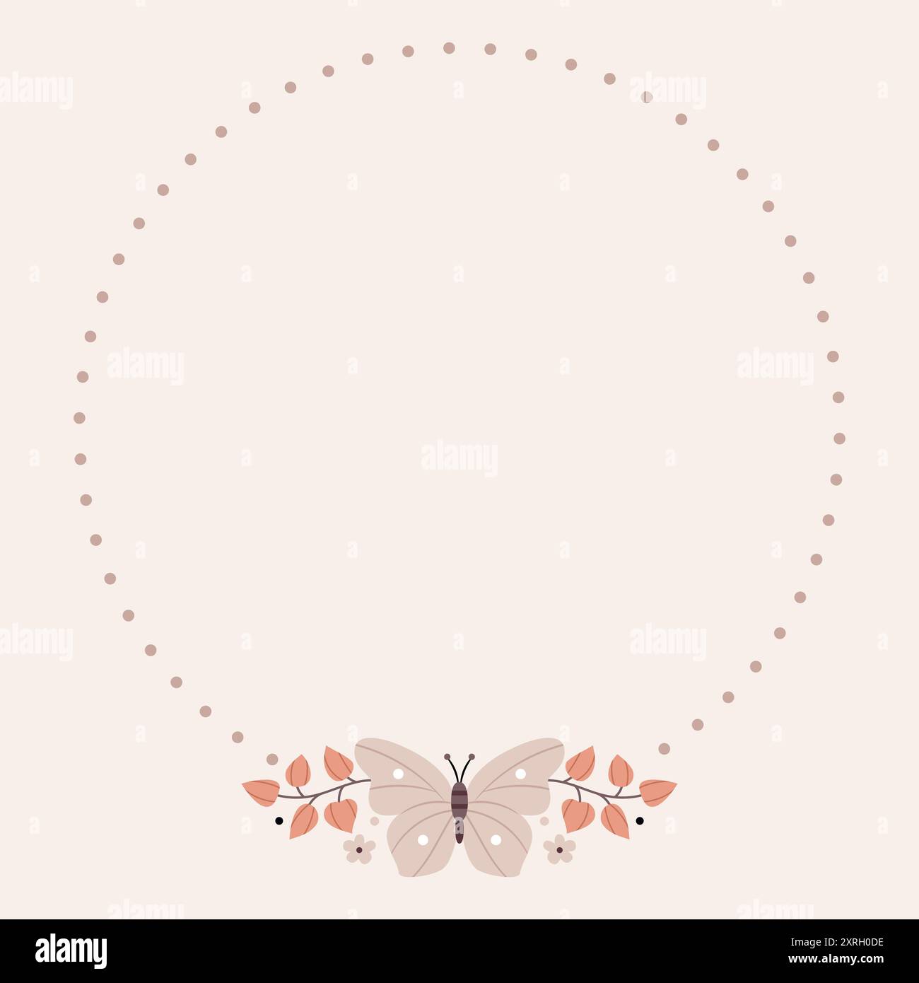 Minimalistischer Rahmen mit Schmetterling im skandinavischen Stil in beigefarbenen Farben. Einrichtung für das Kinderzimmer, Babydusche, Textilien Stock Vektor