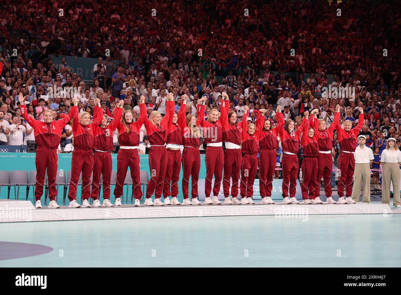 Team Dänemark Bronzemedaille, Handball, Frauen&#39;s während der Olympischen Spiele 2024 in Paris am 10. August 2024 im Pierre Mauroy Stadion in Villeneuve-d&#39;Ascq bei Lille, Frankreich Stockfoto