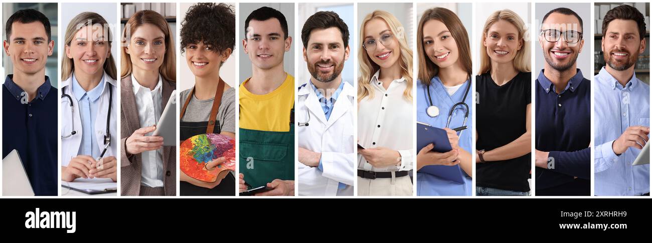 Verschiedene Berufe Collagen, Fotos verschiedener Menschen Stockfoto