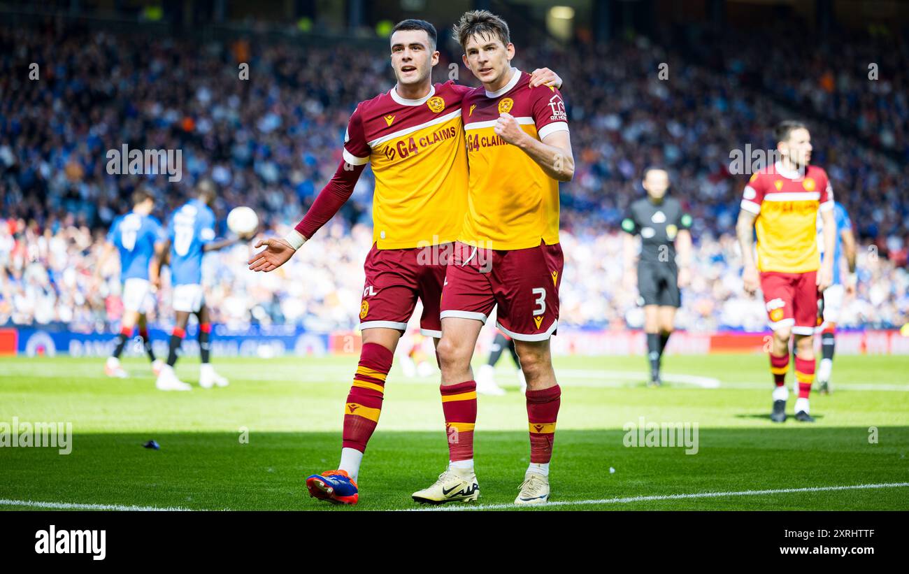 Glasgow, Schottland. August 2024. Motherwell feiert ihr ausgleichendes Ziel Rangers vs. Motherwell – William Hill SPFL Credit: Raymond Davies / Alamy Live News Stockfoto