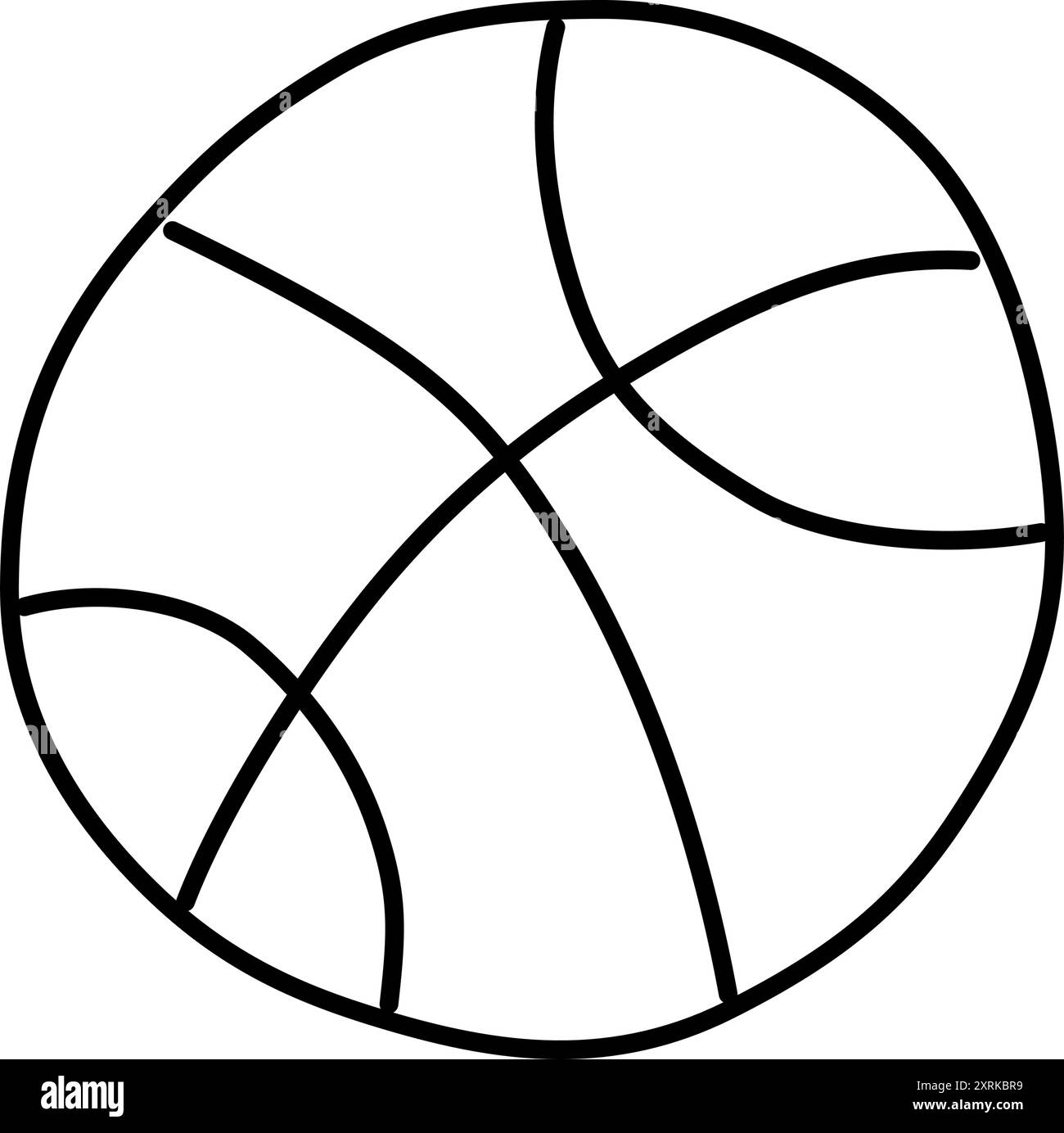 Schwarzer Umriss Basketballball handgezeichnet. Sportausrüstung für aktive Erholung beim Basketball. Sportball im Doodle-Stil. Stock Vektor
