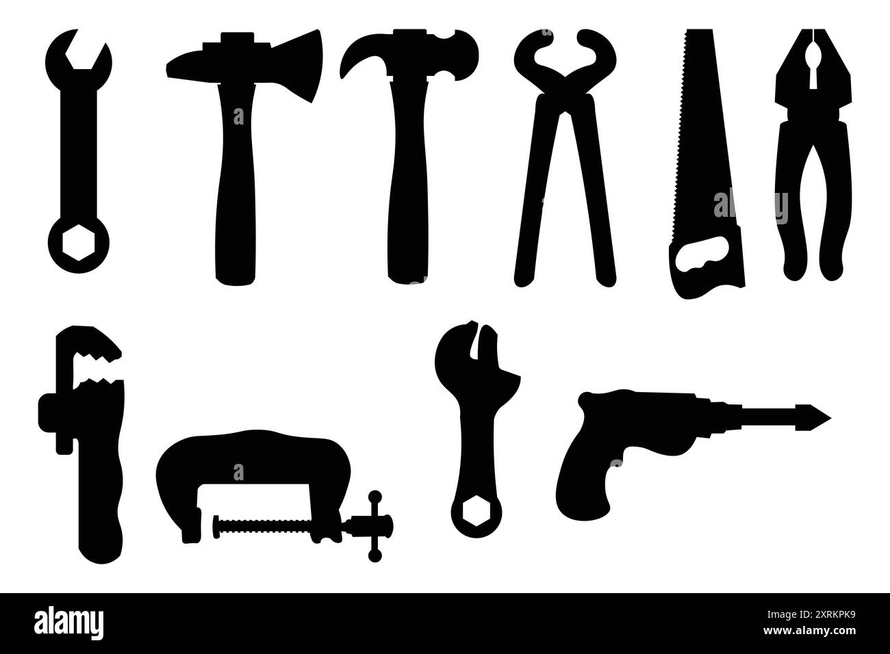 Schwarze Silhouetten des Werkzeugsatzes. Stock Vektor