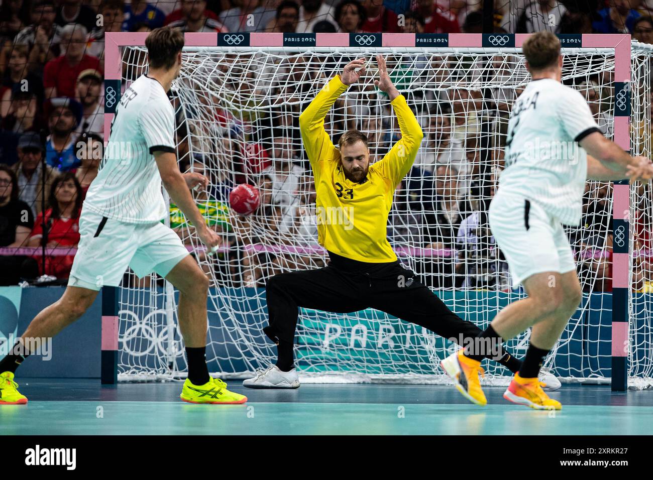 FRA, Olympische Spiele Paris 2024, Handball Herren Finale, Deutschland (GER) vs Daenemark (DNK), 11.08.2024 Andreas Wolff (Deutschland #33) in Aktion Foto: Eibner-Pressefoto/Roger Buerke Stockfoto