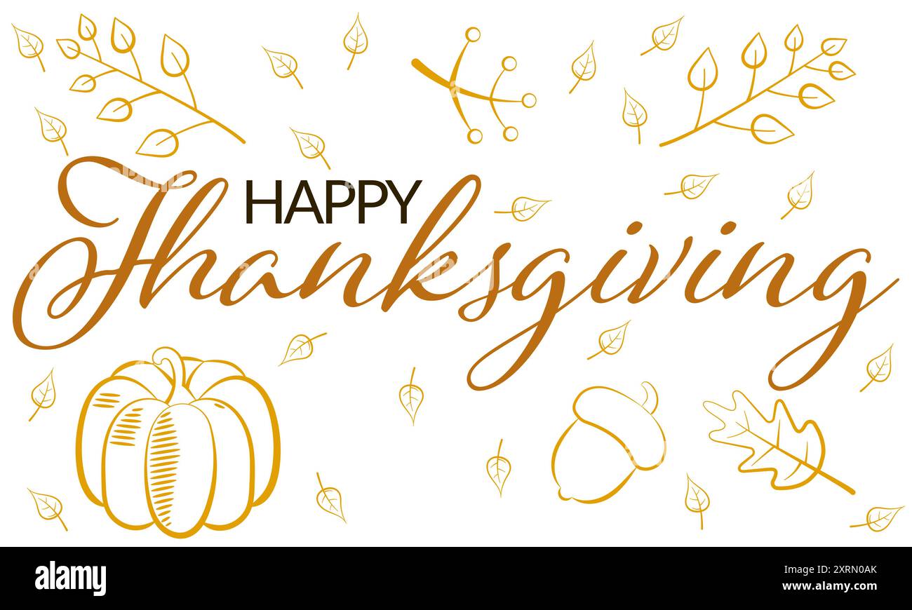 „Happy Thanksgiving“-Grußkarte mit saisonalen Elementen Stock Vektor