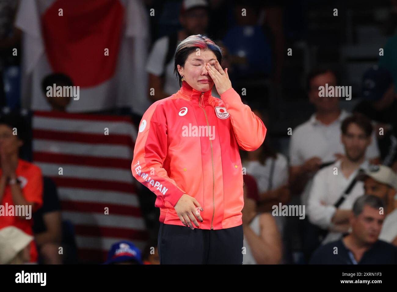 Paris, Frankreich. August 2024. Yuka Kagami (JPN) Wrestling : 76 kg-Medaillenzeremonie der Frauen während der Olympischen Spiele 2024 in Paris, Frankreich. Quelle: Yohei Osada/AFLO SPORT/Alamy Live News Stockfoto