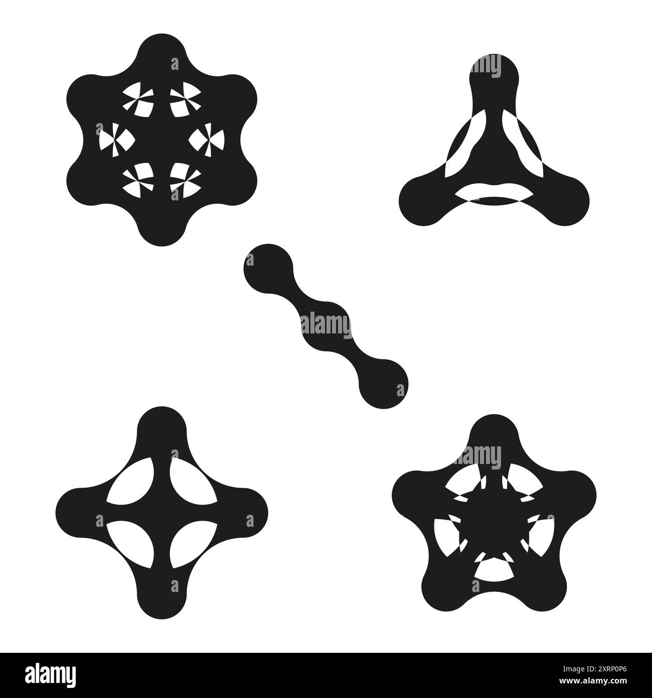 Abstrakte geometrische Formen. Schwarze, minimalistische Symbole mit abgerundeten Kanten. Kreative Vektorkunst. Stock Vektor