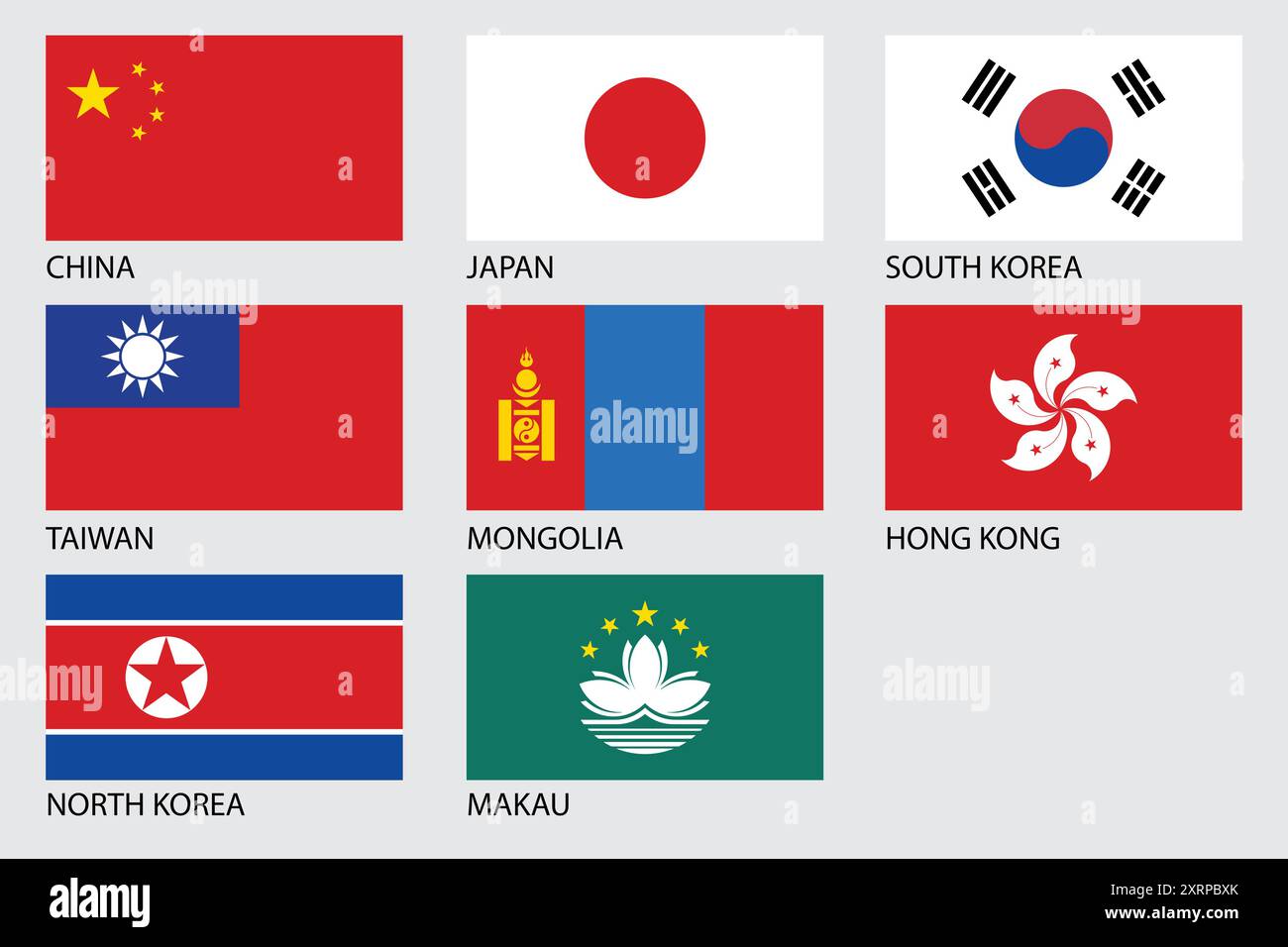 Ostasiatische Länder Flaggen Vektor Stock Vektor