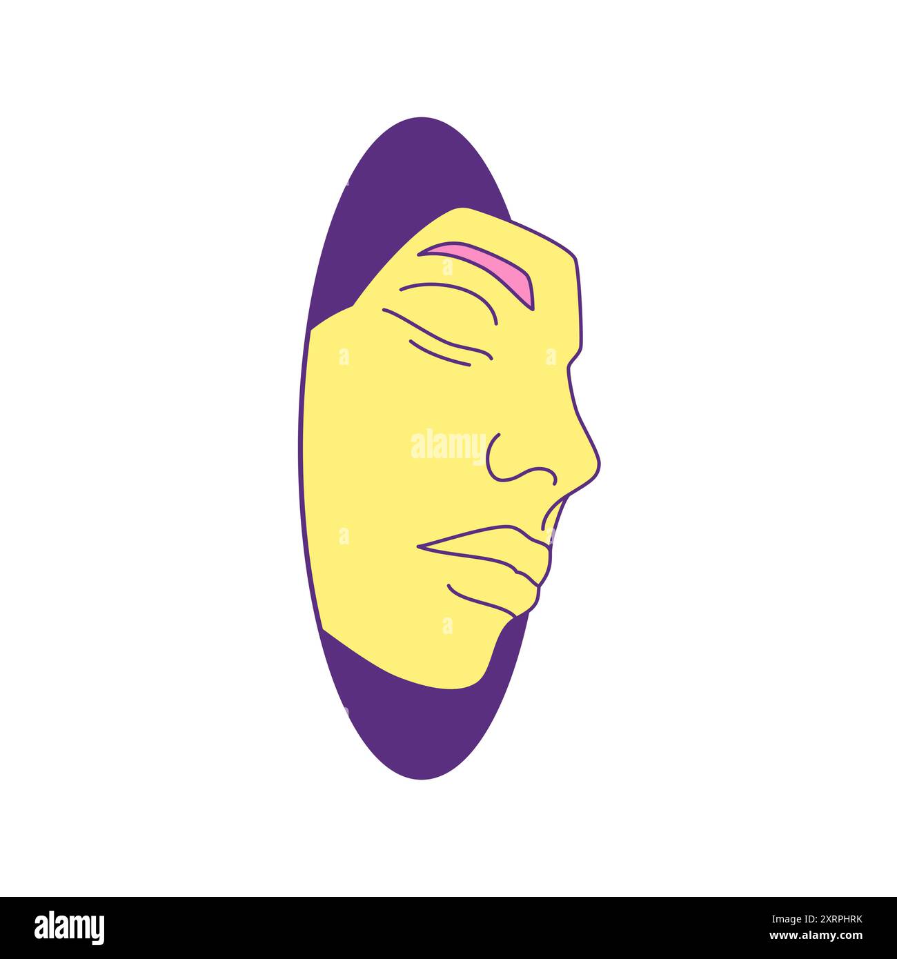 Y2K psychedelische menschliche Gesicht in Loch futuristische zeitgenössische Pop Art Icon Vektor flache Illustration. Cyber-Kopf versteckt sich im abstrakten Kreisraum su Stock Vektor