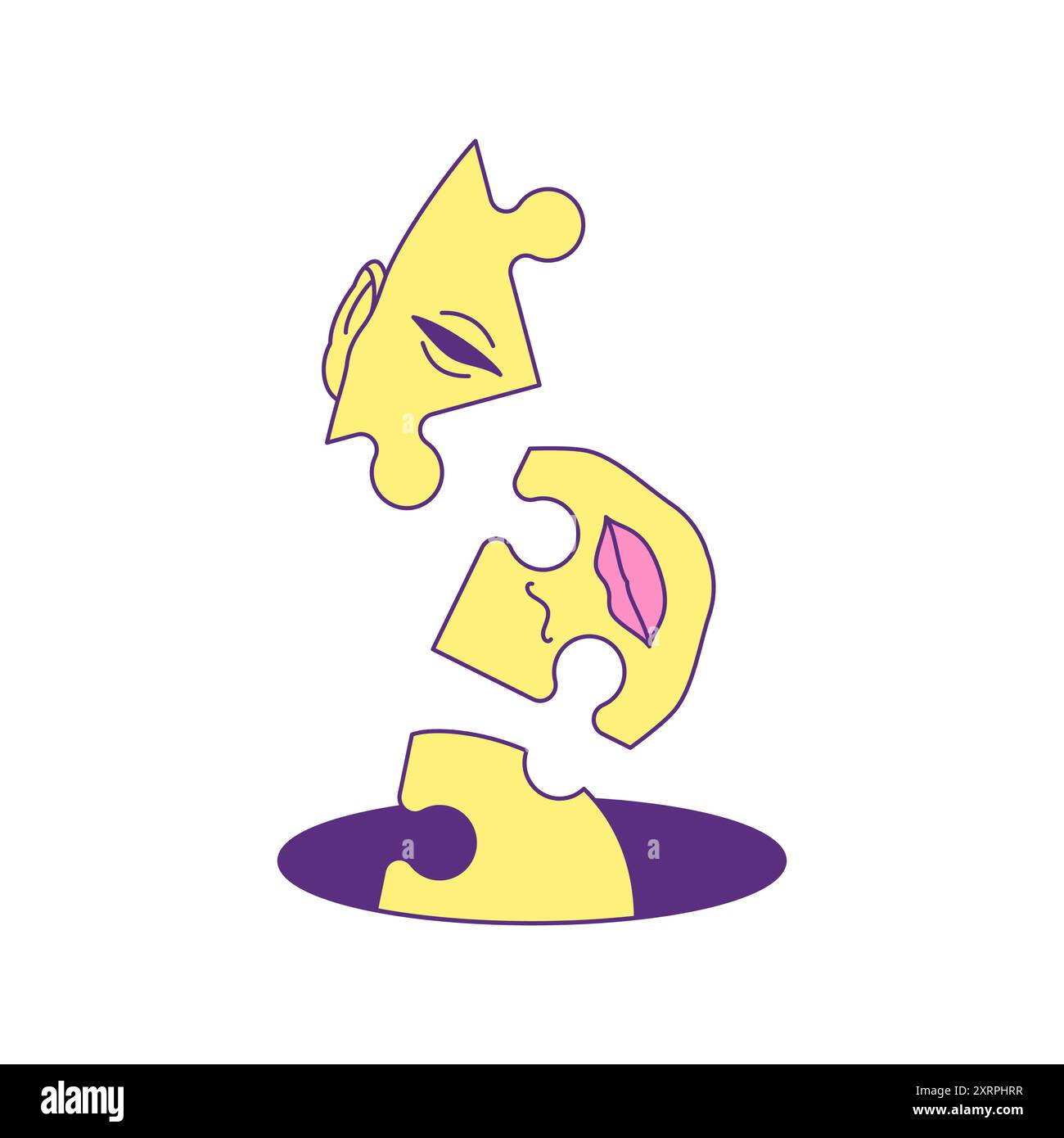 Y2K Crush Puzzle Puzzle Cyber Person Kopf psychedelische zeitgenössische Pop Art Icon Vektor flache Illustration. Surreales zerrissenes Stück menschliches Gesicht fallender dow Stock Vektor