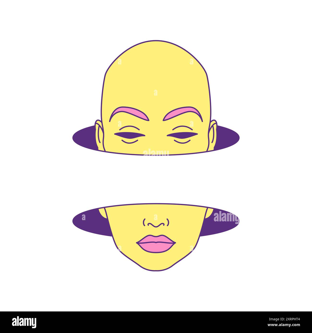 Y2K surreale Cyber Person Kopf in Loch Fantasie Vision zeitgenössische Pop Art Icon Vektor flache Illustration. Psychedelisches Menschenporträt versteckt sich in Abst Stock Vektor