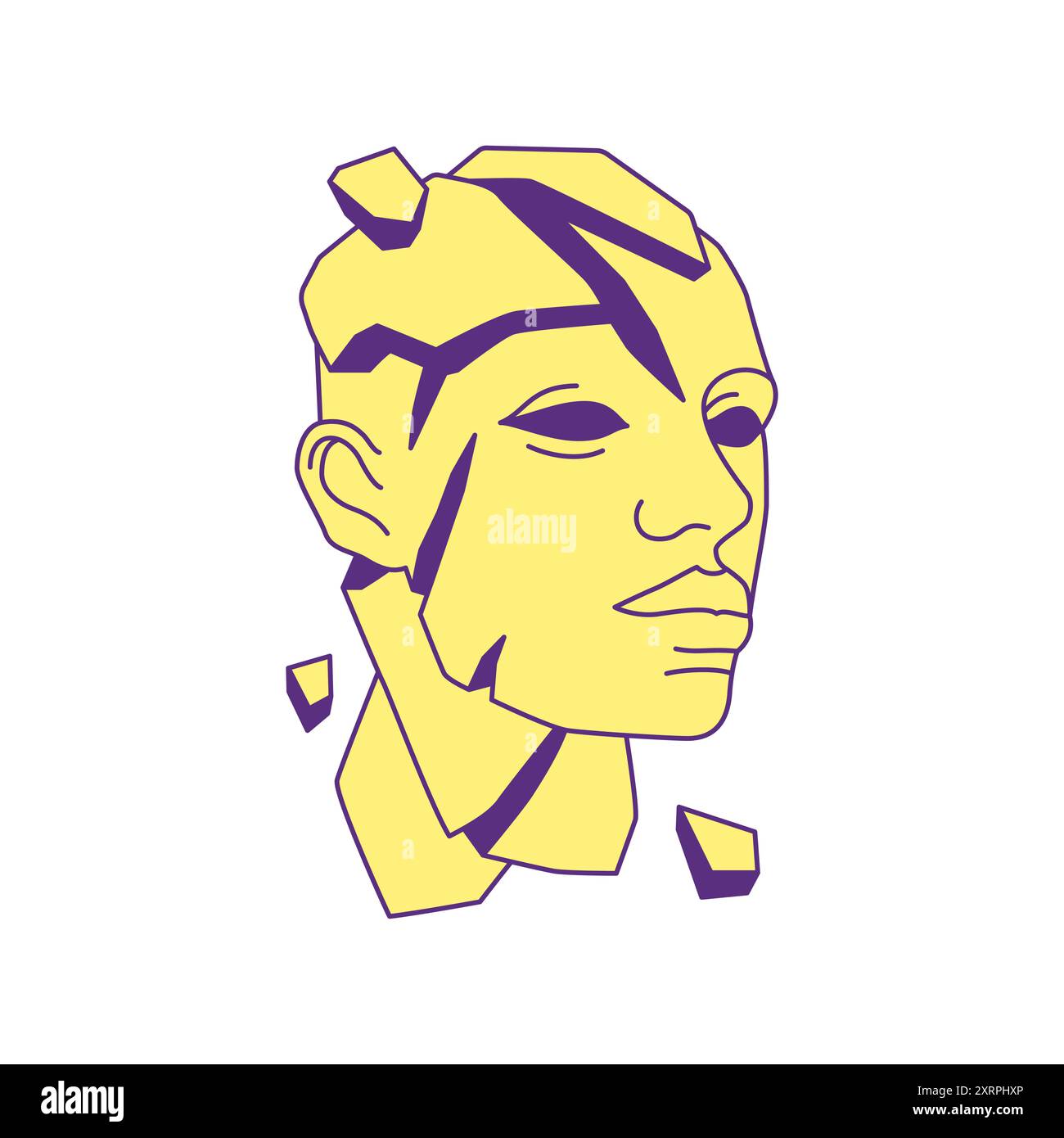 Y2K Cyber man Kopf zerrissene Gipsbüste Skulptur zeitgenössische Pop Art Icon Vektor flache Illustration. Futuristischer Science-Fiction-Crash zerquetscht gebrochenen Marmor Ma Stock Vektor