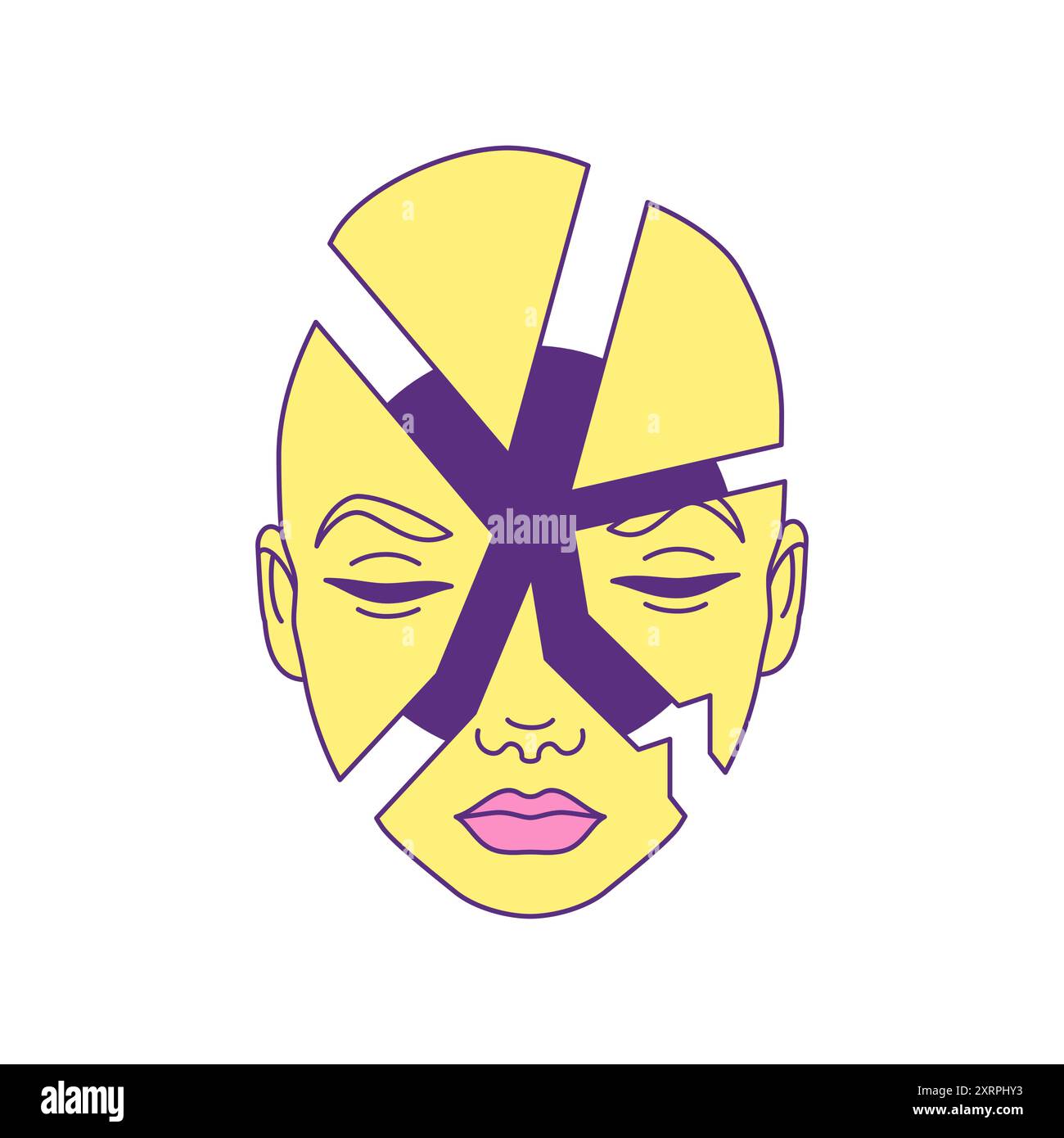 Y2K psychedelisch geknackte Cyber menschliche Kopf zeitgenössische Pop Art Icon Vektor flache Illustration. Surreal futuristische Person Portrait Crush Broken Slice Sci Stock Vektor