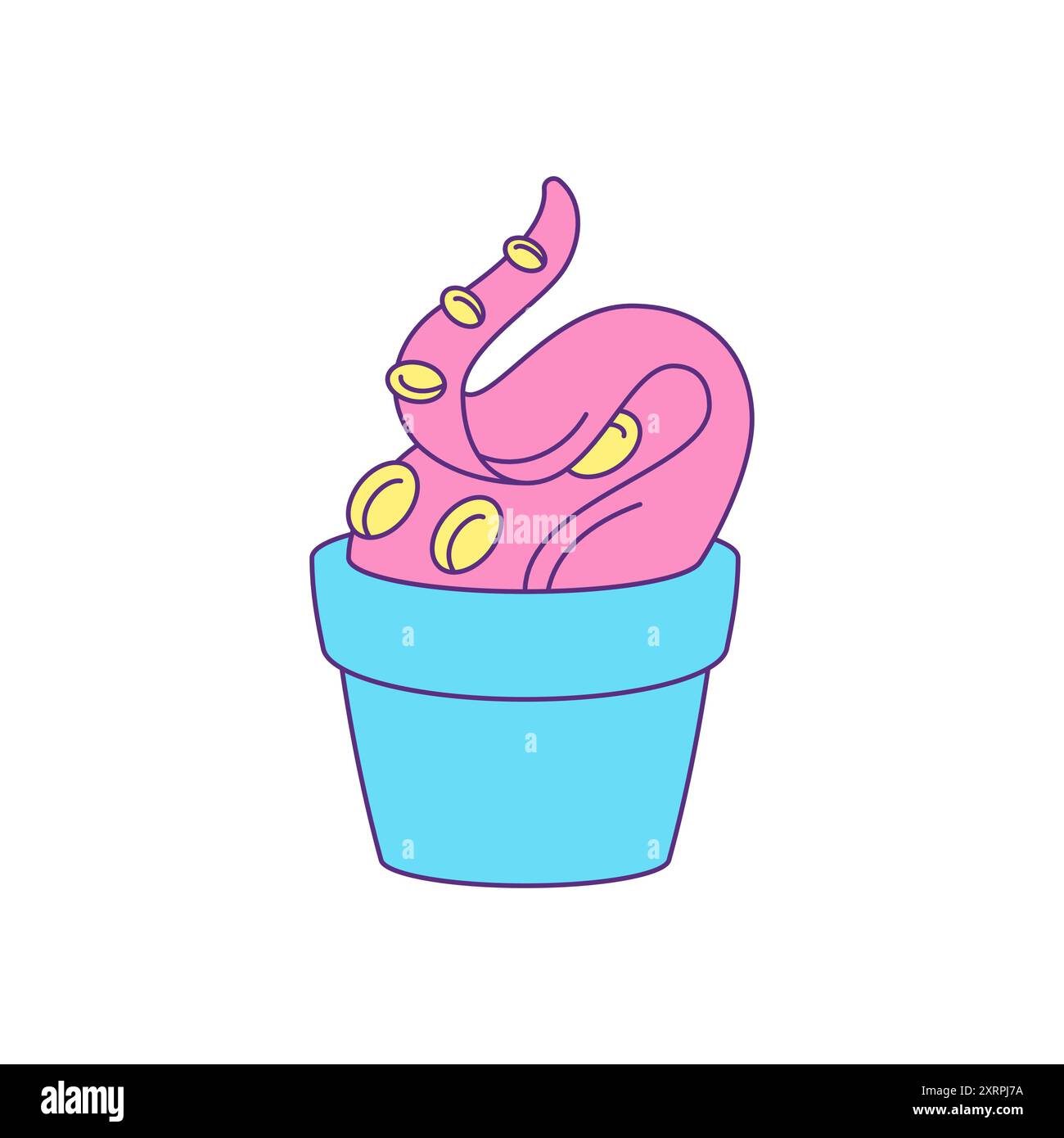 Y2K Alien Oktopus Tentakel mit Saugern Pflanze im Topf zeitgenössische Pop Art Icon Vektor flache Illustration. Psychedelische humanoide UFO-Gliedmaßen-wachsendes Housepl Stock Vektor