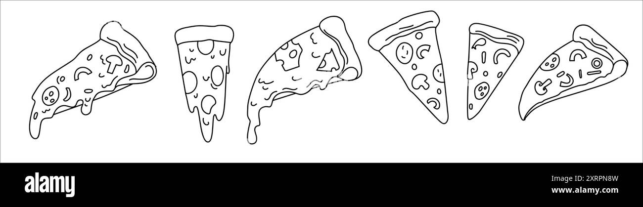 Ein Set Pizzakritzeleien, geschnittene Pizzastücke Stock Vektor