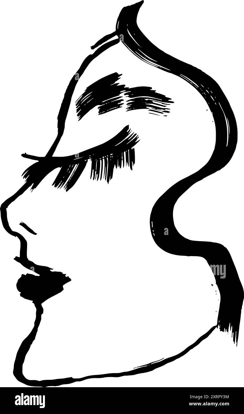 Modernes, Trockenes Pinsel Abstraktes, Modernes Mädchenprofil Stock Vektor