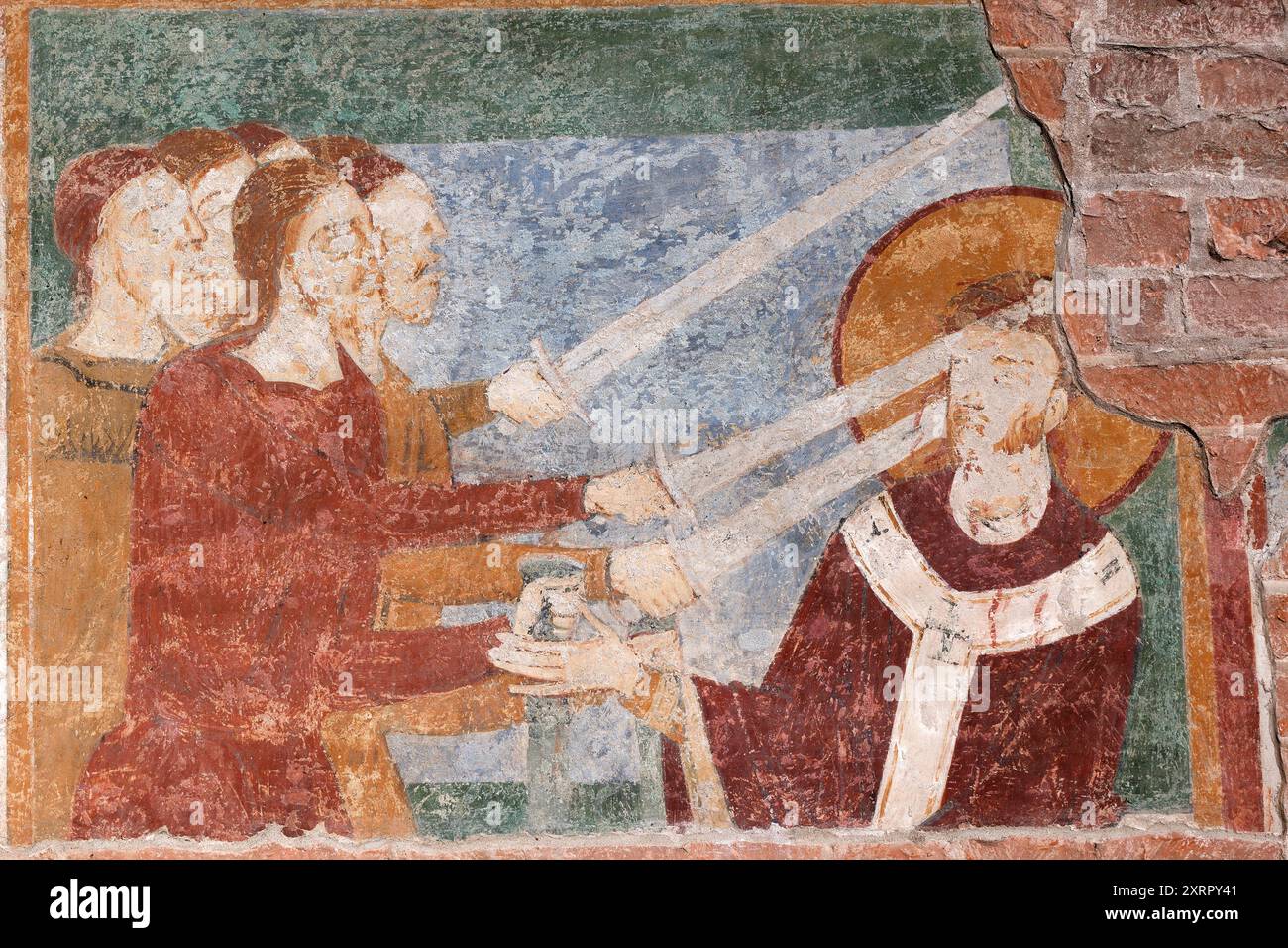 Die Ermordung von Thomas Becket in der Kathedrale von Canterbury (Fresko, erste Hälfte des 13. Jahrhunderts) - Kirche Saint Lanfranco - Pavia - Italien Stockfoto