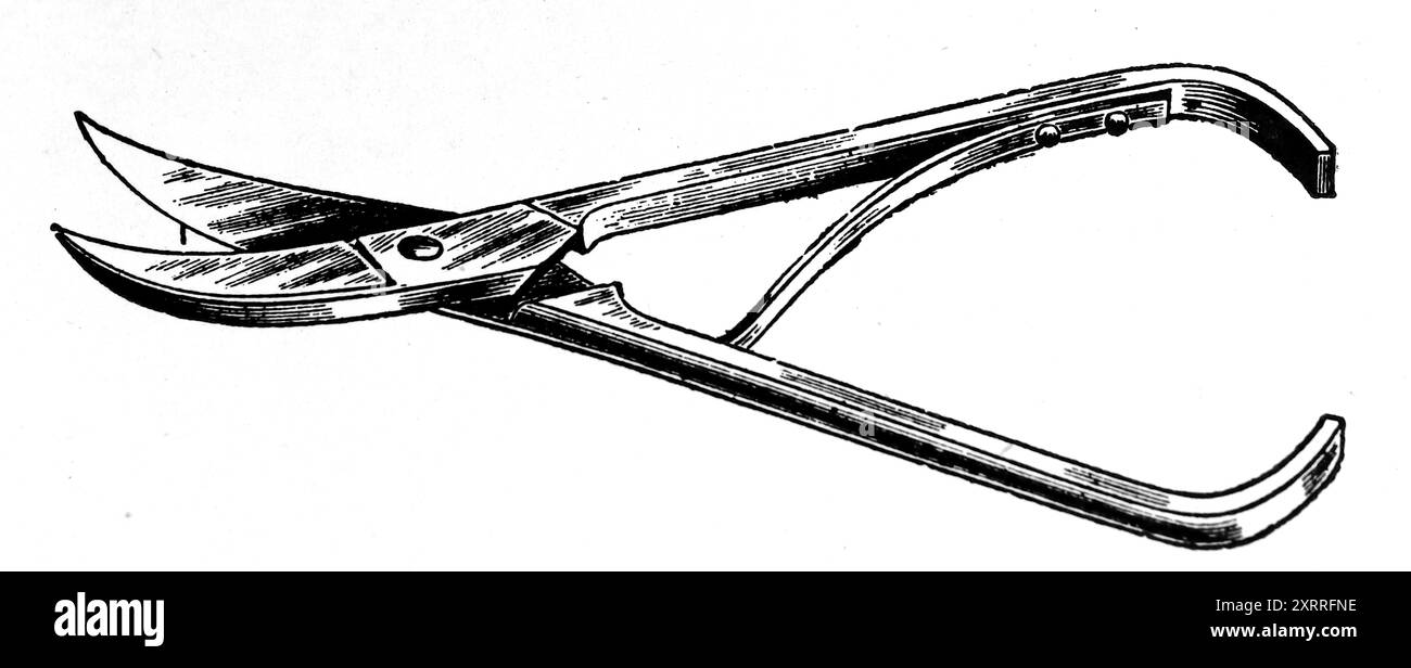 Eine Schere zum Schneiden gekrümmter Formen. Diese Fotografie stammt von einer großen Auswahl von größtenteils nicht zugeschriebenen technischen Illustrationen und Fotos, die ursprünglich 1936 veröffentlicht wurden. Größe und Qualität der Originale sind sehr unterschiedlich. Stockfoto