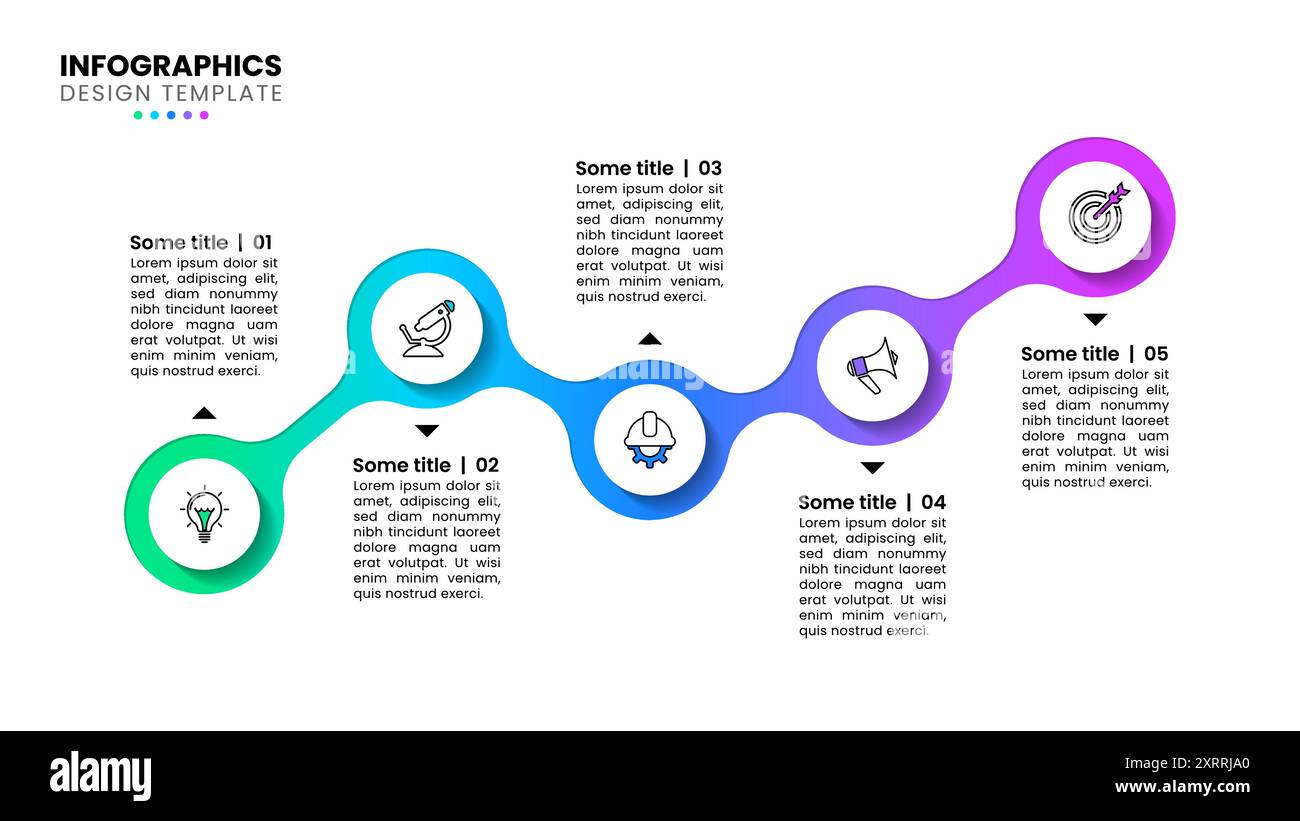 Infografik-Vorlage mit Symbolen und 5 Optionen oder Schritten. Abstrakte Linie. Kann für Workflow-Layout, Diagramm, Banner und Webdesign verwendet werden. Vektorillustratio Stock Vektor