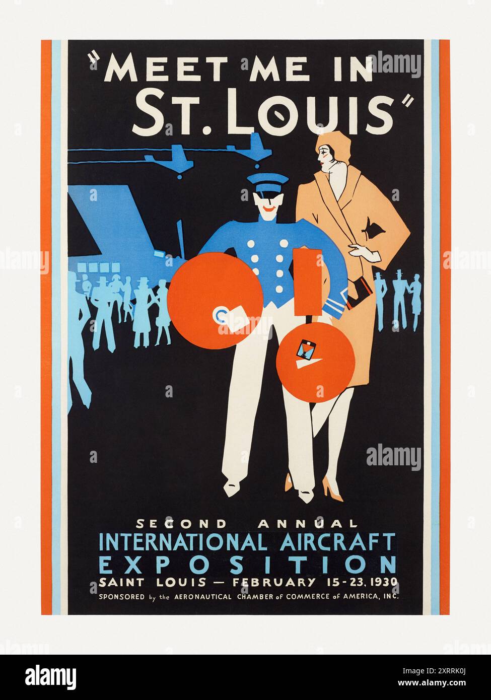 Wir treffen uns in St. Louis. Zweite Jährliche Internationale Flugzeugausstellung. St. Louis. Bis 23. Februar 1930. Künstler unbekannt. Poster veröffentlicht in den USA. Stockfoto
