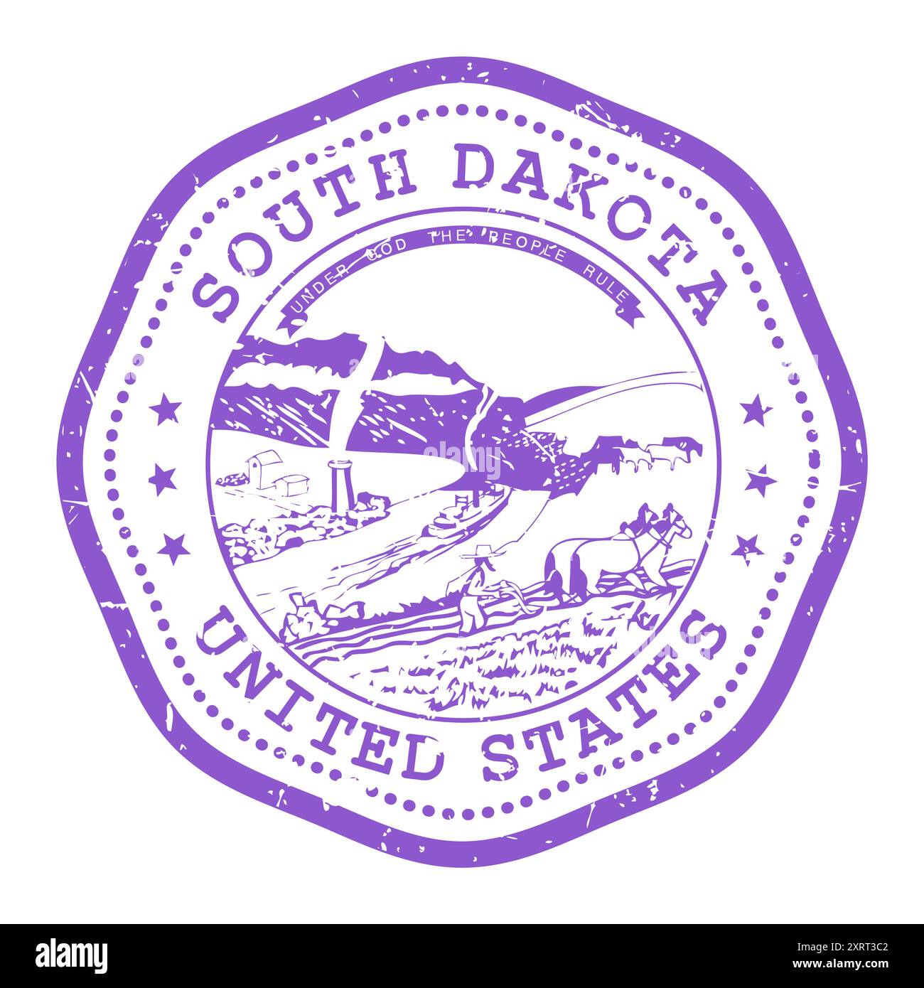 South Dakota Staatsstempel mit Siegel, USA Reisestempel, schäbiger Stempel von South Dakota, Vektor Stock Vektor