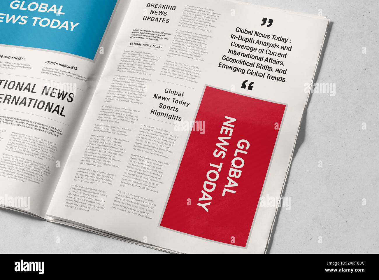 3D-Rendering von Zeitungswerbung Banner Mockup auf isoliertem Hintergrund Stockfoto
