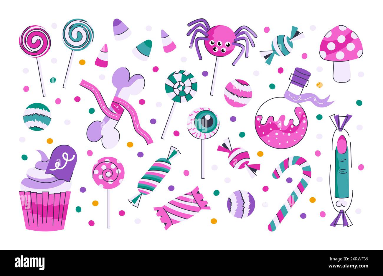 Halloween Süßigkeiten Süßigkeiten Süßigkeiten Set Vektor Illustration Stock Vektor