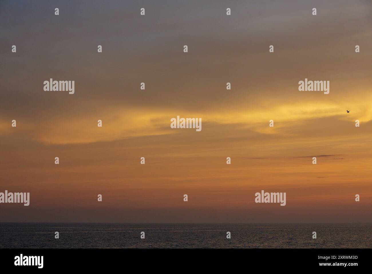 Ein farbenfroher Sonnenuntergang über dem Meer mit Blick auf den Horizont. Stockfoto