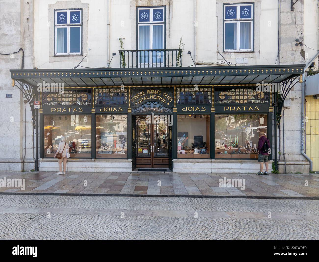 Joalharia Ferreira Marques Uhren- und Juweliergeschäft im Jugendstil in Praca Dom Pedro IV, Praca do Rossio, Lissabon Portugal Stockfoto