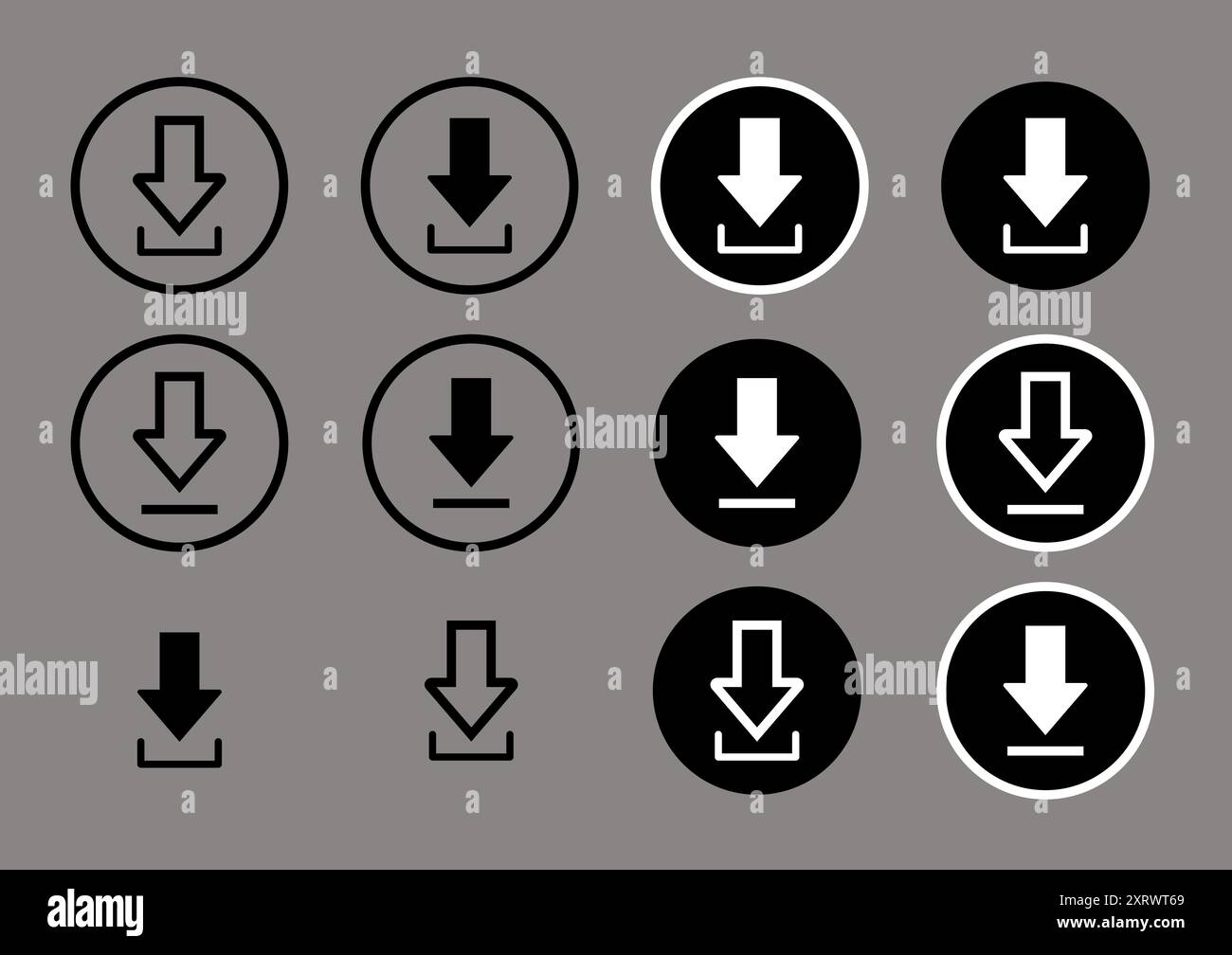 Download-Symbol, Load-Symbol. Download-Schaltfläche und Download-Symbol für flache Vektorgrafik. Stock Vektor