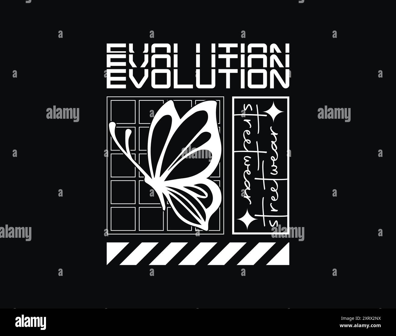 Evolution Concept Streetwear-Design mit Schmetterlings- und urbaner Streetwear-Vorlage zum Bedrucken von T-Shirts, Hoodie, Poster und mehr Stock Vektor