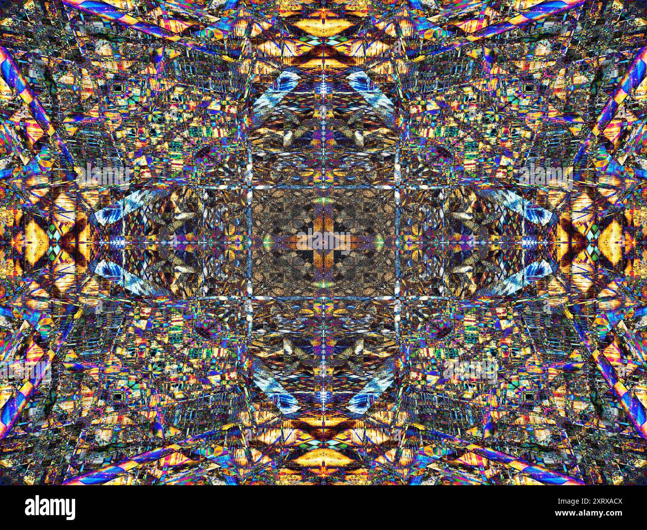 Radley ist ein kleines Dorf mit einer Hauptbahnstation, die es mit London, Oxford und den Midlands verbindet. Dies begann als Bild der Fußgängerbrücke über die Gleise, wobei der Wintersonnenaufgang warmes Licht und markante Schatten erzeugte. Aber dann wurde ich abenteuerlustig und verwandelte es in etwas farbenfrohes und abstrakteres, indem ich eine Kombination aus Photoshop-Techniken wie Bildfalten, Drehen, mehrschichtiges Überblenden, Transformationen und Verlaufskartierung nutzte. Ich hoffe, es gefällt dir! Stockfoto